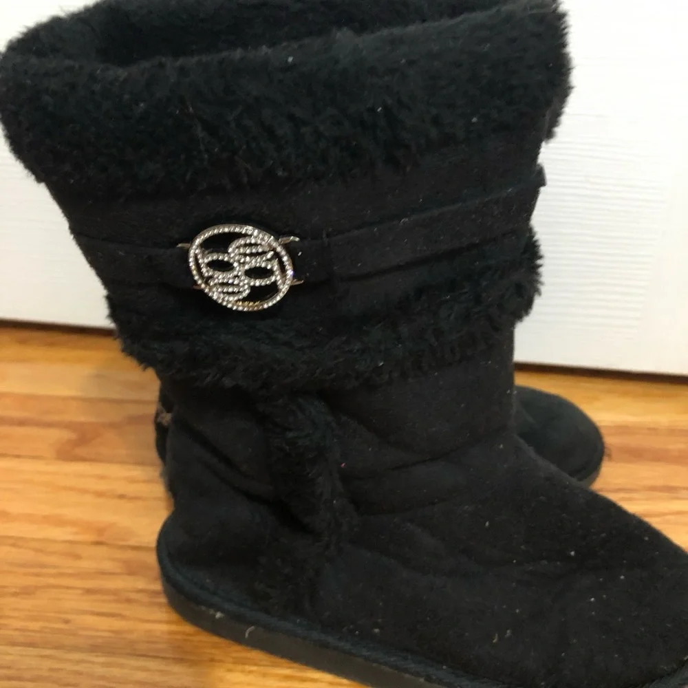 Bebe girls black fur trim boots size 13‎ slip on winter